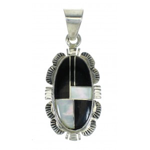 Genuine Sterling Silver Jet And Mother of Pearl Pendant VX65491