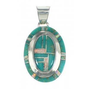 Turquoise And Opal Inlay Sterling Silver Pendant VX65510