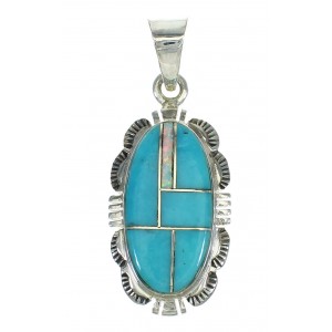 Turquoise And Opal Inlay Genuine Sterling Silver Pendant Jewelry VX65543