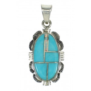 Turquoise And Opal Inlay Authentic Sterling Silver Pendant Jewelry VX65569