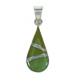 Southwest Sterling Silver Turquoise And Opal Inlay Tear Drop Pendant VX65575
