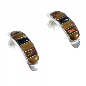 Multicolor Authentic Sterling Silver Southwestern Post Hoop Earrings RX65547