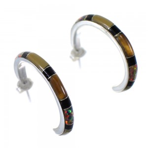 Multicolor Genuine Sterling Silver Post Hoop Earrings RX65552