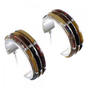 Multicolor Genuine Sterling Silver Post Hoop Earrings RX65605