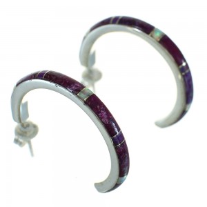 Opal Magenta Turquoise Genuine Sterling Silver Post Hoop Earrings RX66332