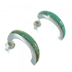 Silver Southwestern Turquoise Jewelry Post Hoop Earrings AX66163
