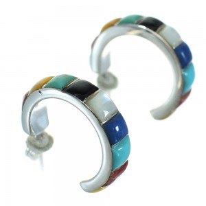 Southwestern Sterling Silver Multicolor Post Hoop Earrings RX66283