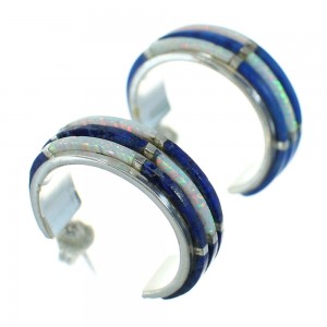 Sterling Silver Lapis Opal Post Hoop Earrings RX65704