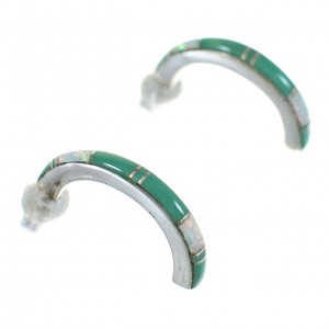 Authentic Sterling Silver Turquoise Opal Inlay Post Hoop Earrings RX66013