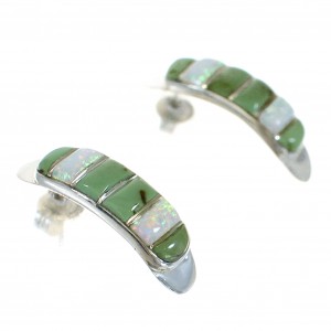 Genuine Sterling Silver Turquoise Opal Post Hoop Earrings RX66126