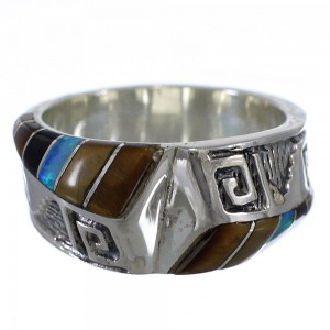 Multicolor Inlay Sterling Silver Water Wave Ring Size 5-3/4 RX82128