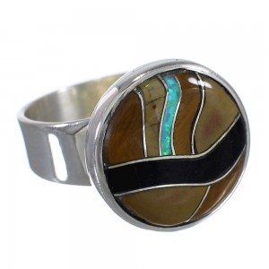 Southwest Multicolor Inlay And Sterling Silver Ring Size 8 RX82161