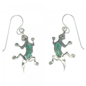 Turquoise Lizard Southwestern Silver Hook Dangle Earrings AX67602