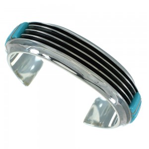 Turquoise Inlay Silver Southwestern Cuff Bracelet AX78145