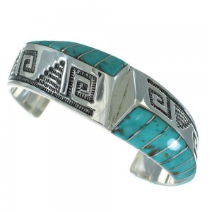 Turquoise Silver Southwestern Water Wave Cuff Bracelet AX78150