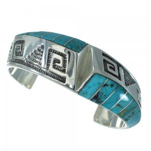 Turquoise Sterling Silver Southwestern Water Wave Cuff Bracelet AX78152