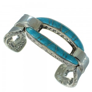 Turquoise Inlay Silver Southwestern Cuff Bracelet AX78222