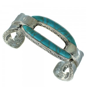 Southwest Turquoise Inlay Sterling Silver Jewelry Cuff Bracelet AX78229