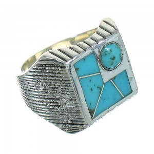 Southwest Sterling Silver And Turquoise Inlay Jewelry Ring Size 7-1/2 YX69796
