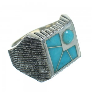 Southwest Turquoise Inlay And Sterling Silver Jewelry Ring Size 6-3/4 YX69019