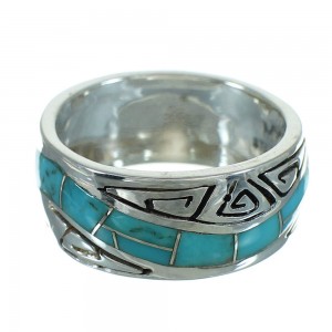 Southwest Sterling Silver Water Wave Turquoise Ring Size 6-1/4 RX68961