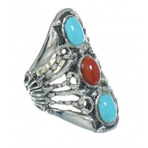Southwest Coral And Turquoise Sterling Silver Ring Size 5-1/2 WX74889