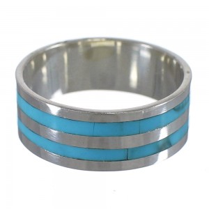 Genuine Sterling Silver Southwest Turquoise Inlay Ring Size 6-3/4 QX69053