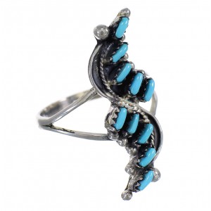 Turquoise Needlepoint Sterling Silver Ring Size 6-3/4 YX78627
