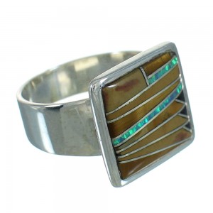 Sterling Silver Multicolor Inlay Ring Size 6-3/4 YX75297