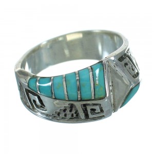 Turquoise Southwestern Silver Water Wave Ring Size 8-1/4 QX81660