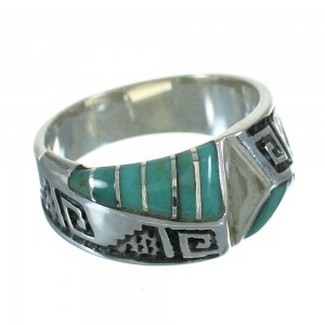 Genuine Sterling Silver Southwest Turquoise Water Wave Ring Size 8-1/4 QX81678