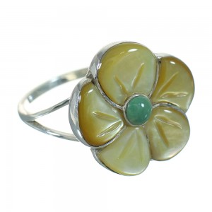 Southwestern Turquoise And Yellow Mother Of Pearl Flower Authentic Sterling Silver Ring Size 6-1/4 YX67169