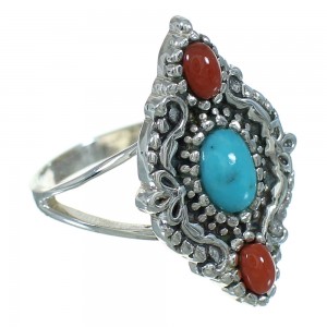 Turquoise Coral Sterling Silver Southwestern Ring Size 6-1/4 YX70139