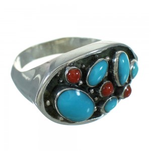 Authentic Sterling Silver Turquoise And Coral Southwest Ring Size 8-3/4 YX70171