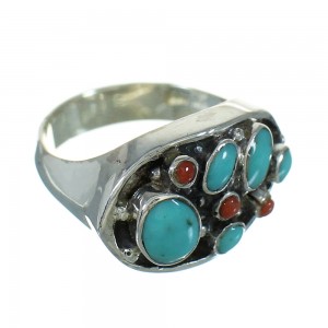 Turquoise Coral And Genuine Sterling Silver Southwest Ring Size 5-1/2 YX70177