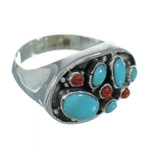 Coral Turquoise And Silver Southwest Jewelry Ring Size 6-1/2 YX70188