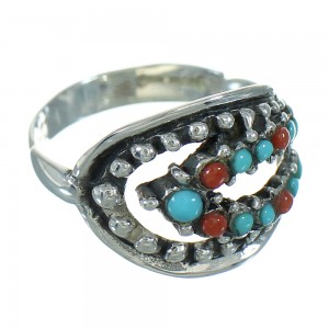 Southwestern Silver Turquoise And Coral Jewelry Ring Size 7 YX70287