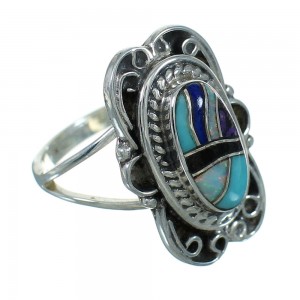 Multicolor Southwest Sterling Silver Ring Size 7-1/2 AX80262