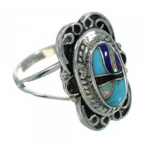 Genuine Sterling Silver Multicolor Inlay Southwest Ring Size 5-1/4 AX80283