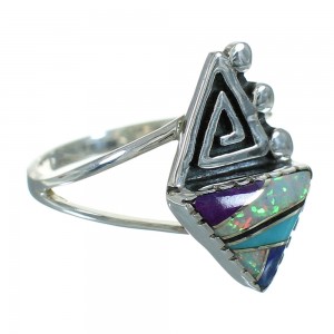 Multicolor Inlay Silver Southwestern Water Wave Ring Size 8-1/2 AX80329