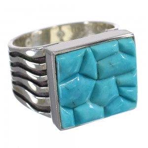 Turquoise Inlay And Genuine Sterling Silver Southwestern Ring Size 7-1/4 YX68737