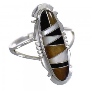 Authentic Sterling Silver Multicolor Inlay Jewelry Ring Size 5-1/4 AX80718