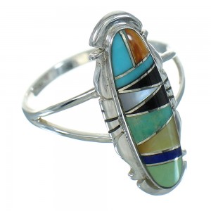 Genuine Sterling Silver Southwest Multicolor Inlay Ring Size 7-1/4 QX74597