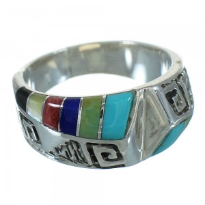 Southwest Silver Water Wave Multicolor Inlay Ring Size 5 QX74603