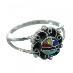 Authentic Sterling Silver Multicolor Inlay Southwest Ring Size 8-1/4 QX74749