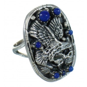 Lapis Genuine Sterling Silver Southwestern Eagle Ring Size 8-1/4 YX81581