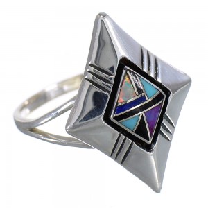 Sterling Silver Southwest Multicolor Inlay Ring Size 7-1/4 WX79902