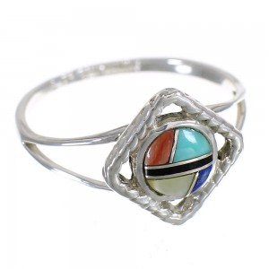 Multicolor Inlay Silver Southwest Ring Size 6-1/4 YX71005