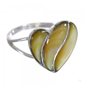 Sterling Silver And Yellow Mother Of Pearl Southwest Heart Ring Size 5-1/4 WX66978