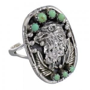 Turquoise And Genuine Sterling Silver Eagle Ring Size 7-1/4 RX80484